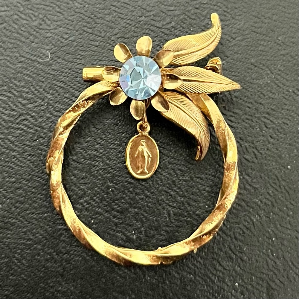 Gold Miraculous Medal Virgin Mary Pin